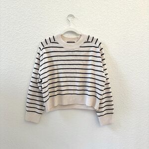 T Tahari Cream Black Striped Sweater